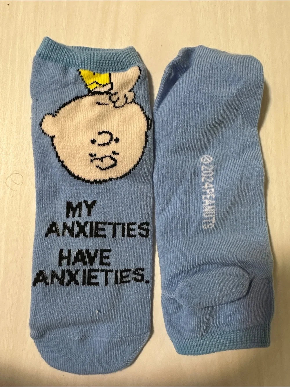 Charlie Brown Blue Novelty low cut Socks - My Anxieties Have Anxieties